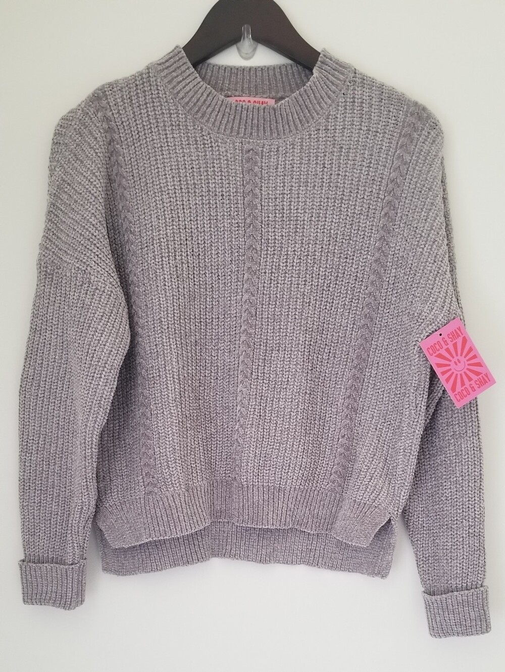 New Women Gray Cable Knit Sweater - Classic Crewneck